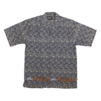 BAY CREEK Mens Blue Patterned Cotton Blend Shirt L Casual Summer Hawaiian Style