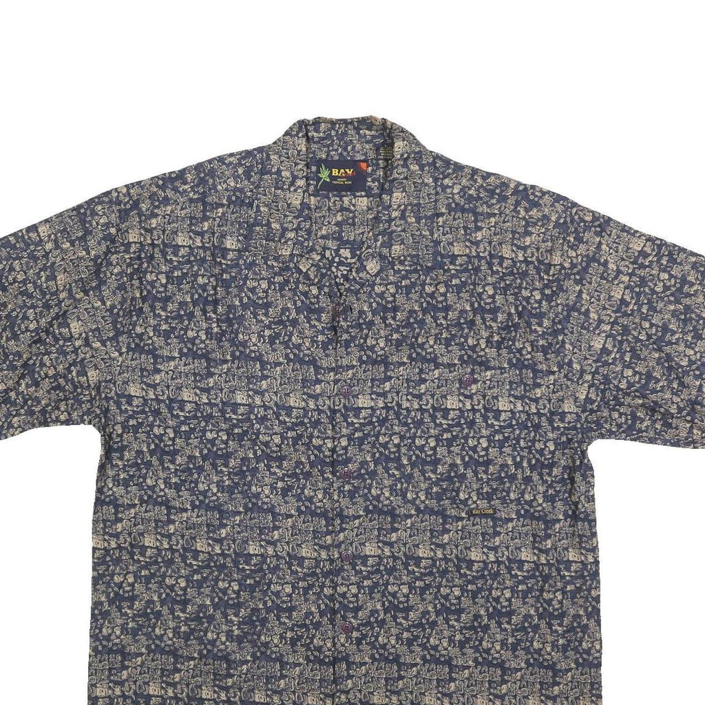 BAY CREEK Mens Blue Patterned Cotton Blend Shirt L Casual Summer Hawaiian Style