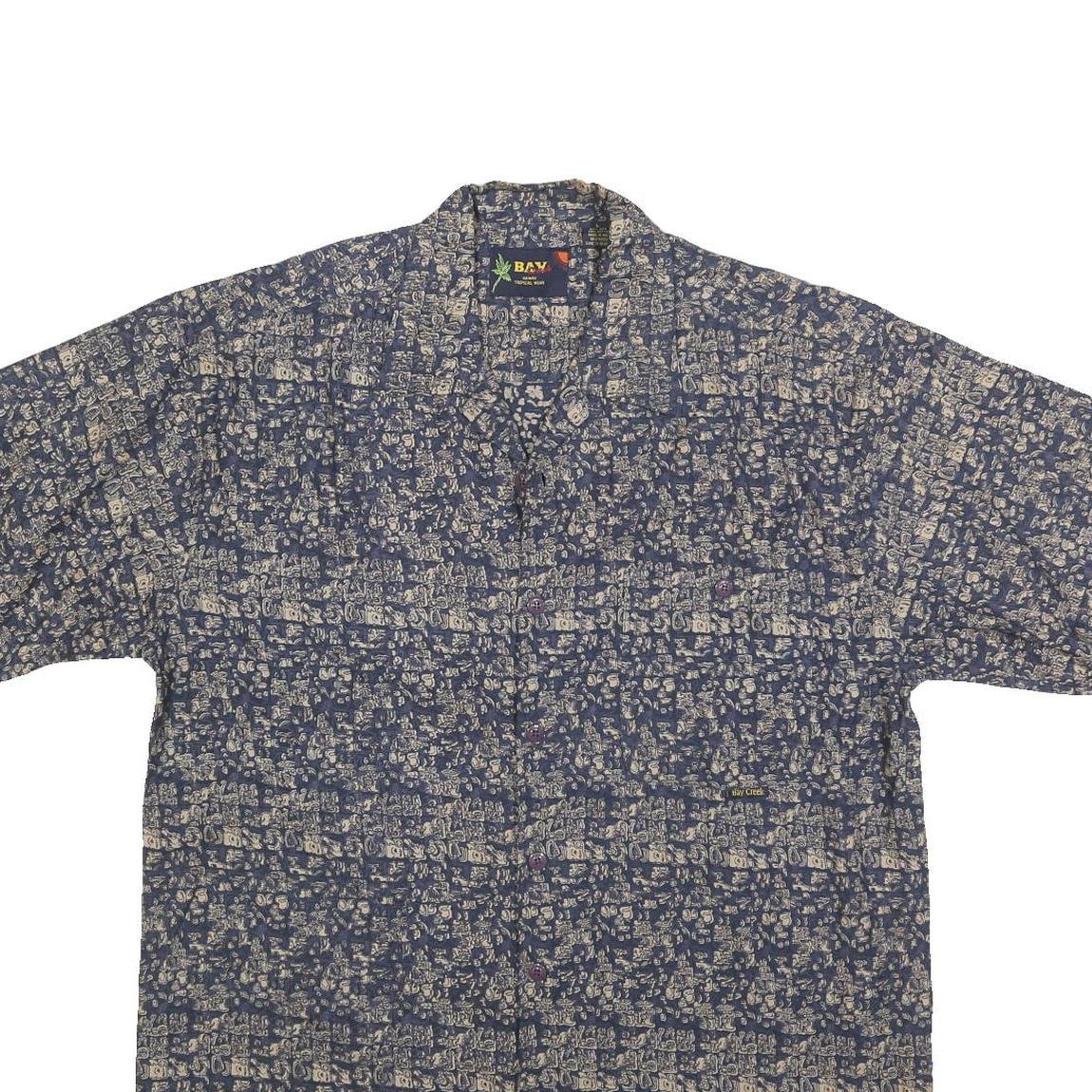 BAY CREEK Mens Blue Patterned Cotton Blend Shirt L Casual Summer Hawaiian Style