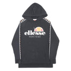 ELLESSE Mens Black Cotton Blend Hoodie XS Logo Tape Sleeve Heritage Pullover