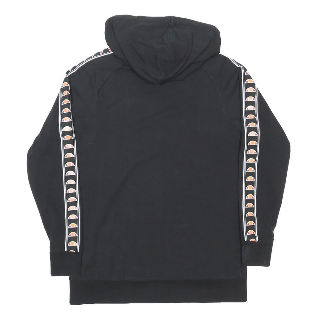 ELLESSE Mens Black Cotton Blend Hoodie XS Logo Tape Sleeve Heritage Pullover