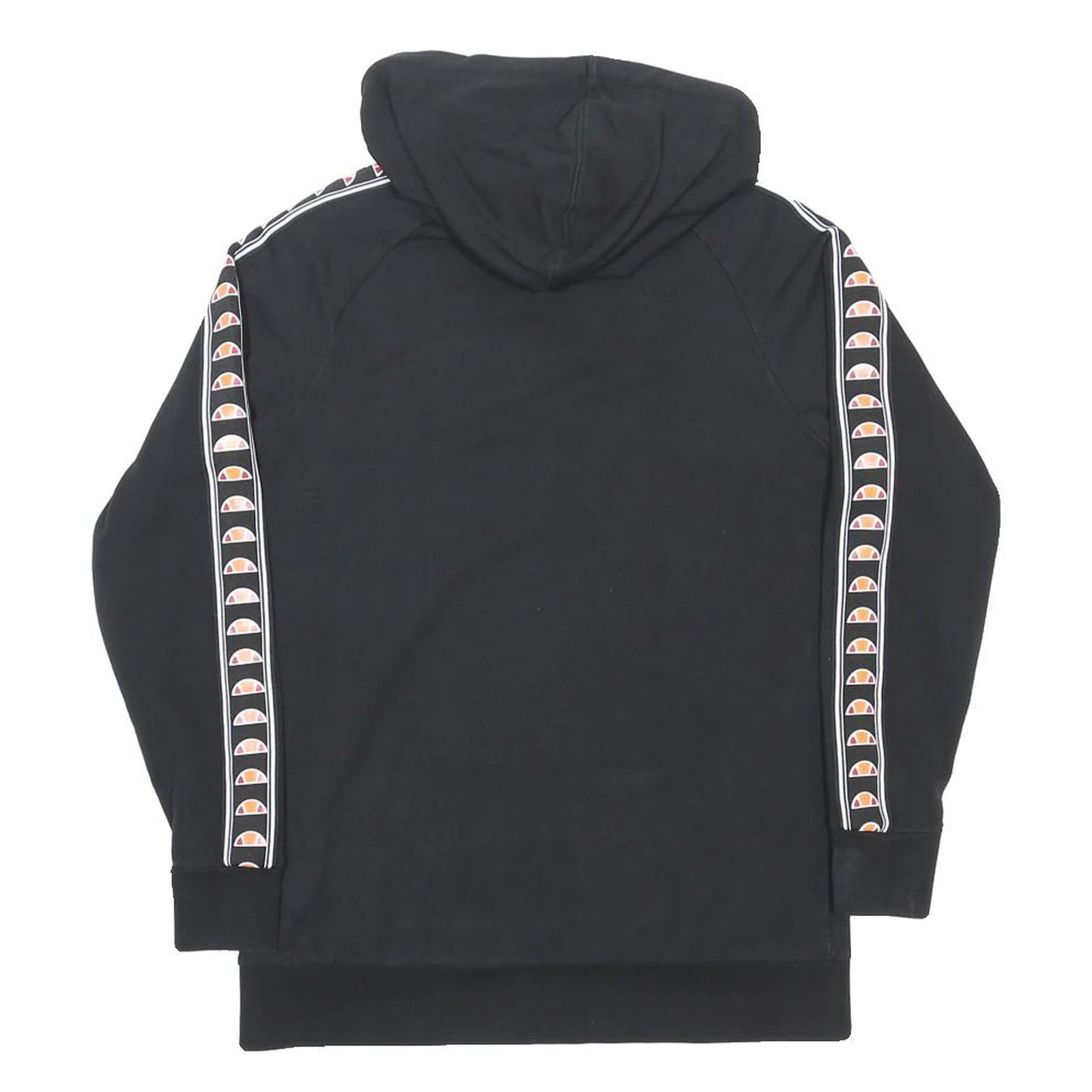ELLESSE Mens Black Cotton Blend Hoodie XS Logo Tape Sleeve Heritage Pullover