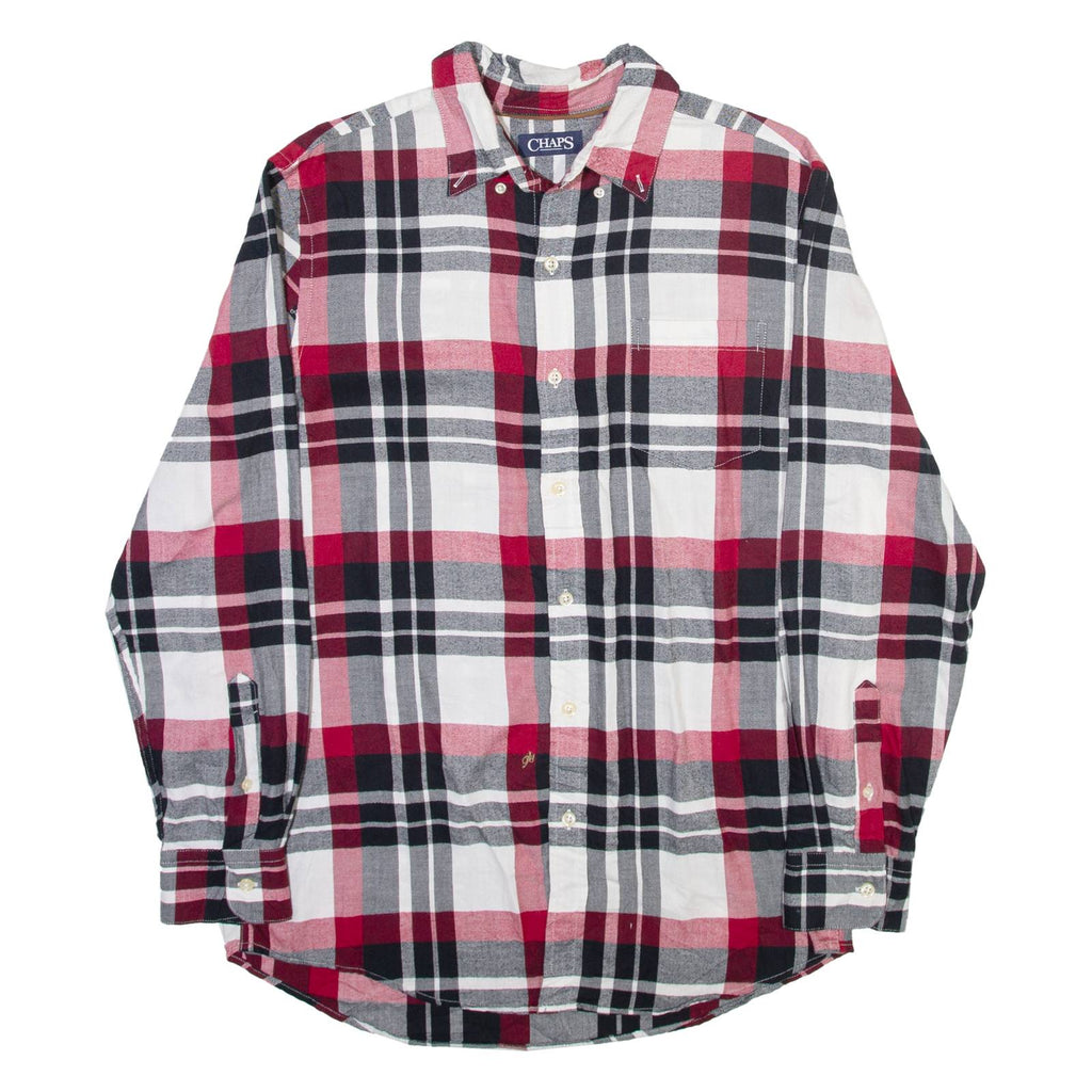 CHAPS Mens Flannel Shirt Grey Plaid Long Sleeve M