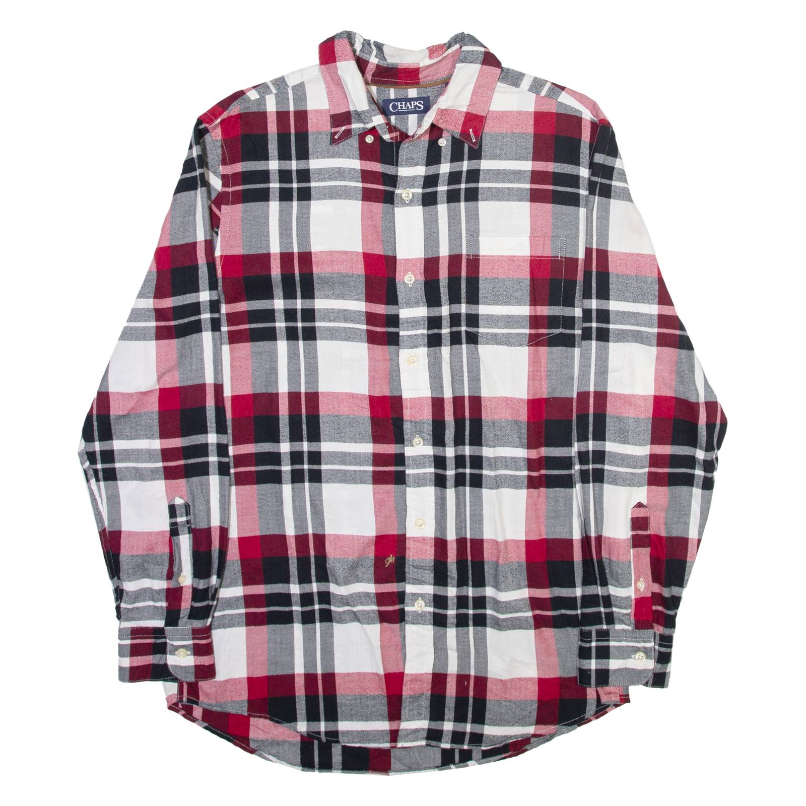 CHAPS Mens Flannel Shirt Grey Plaid Long Sleeve M