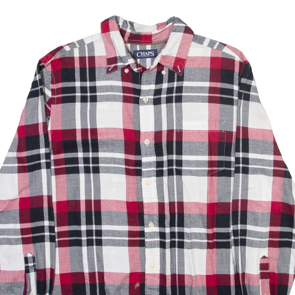 CHAPS Mens Flannel Shirt Grey Plaid Long Sleeve M