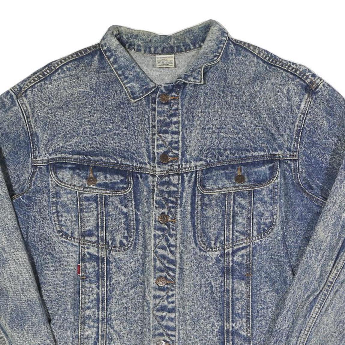 STAND Mens Blue Denim Jacket L Cotton Blend Button Front Classic Casual