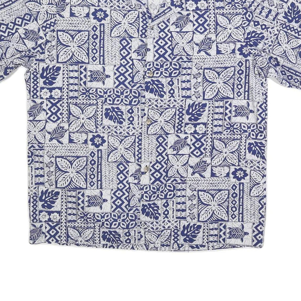 HAWAII Mens Blue & White Patterned Cotton Blend Shirt L Hawaiian Style