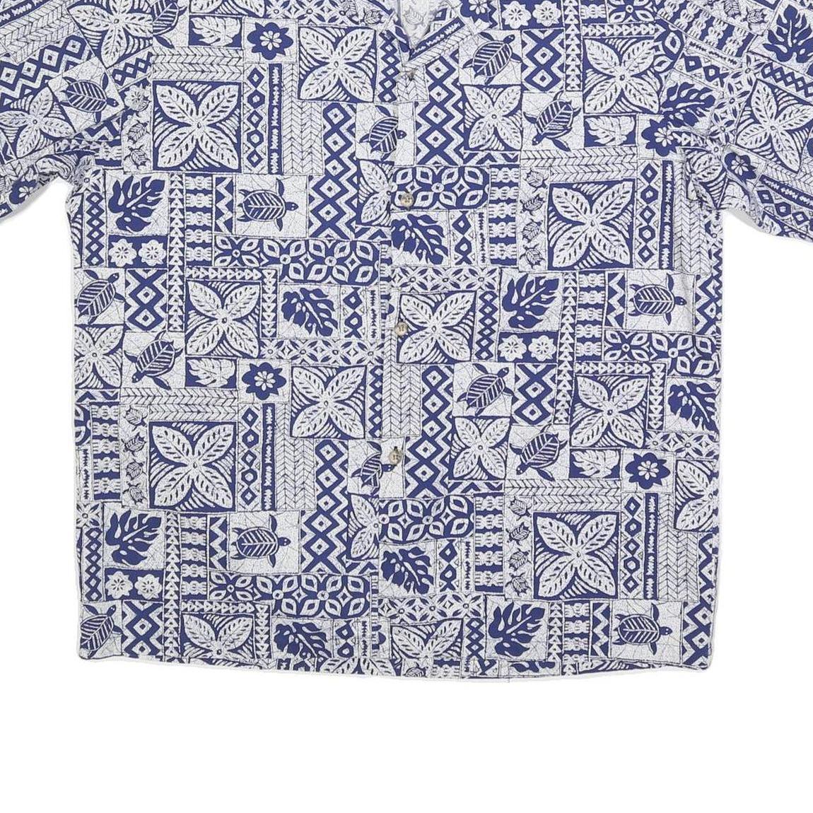 HAWAII Mens Blue & White Patterned Cotton Blend Shirt L Hawaiian Style
