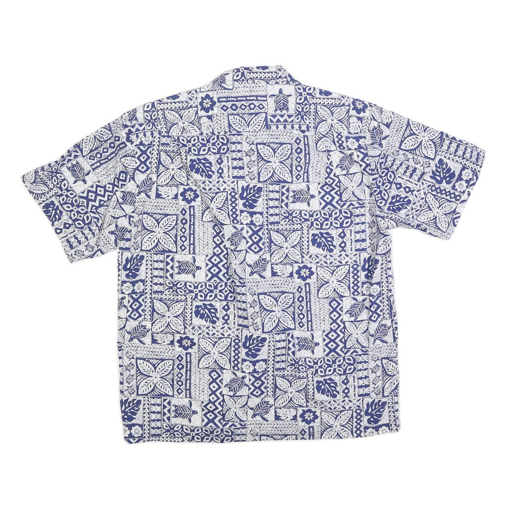 HAWAII Mens Blue & White Patterned Cotton Blend Shirt L Hawaiian Style