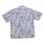HAWAII Mens Blue & White Patterned Cotton Blend Shirt L Hawaiian Style