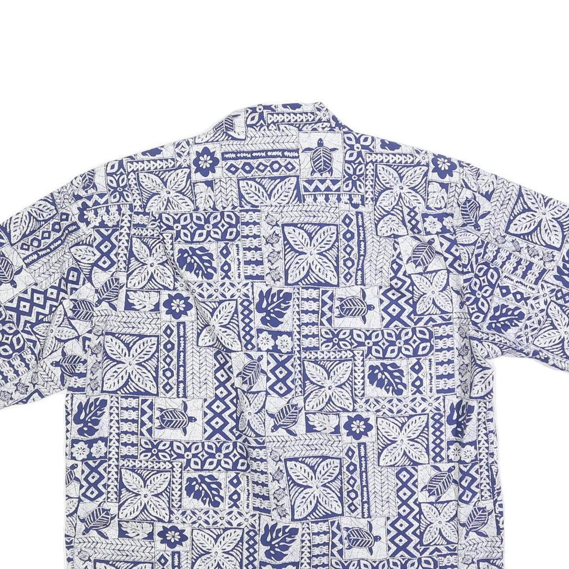 HAWAII Mens Blue & White Patterned Cotton Blend Shirt L Hawaiian Style