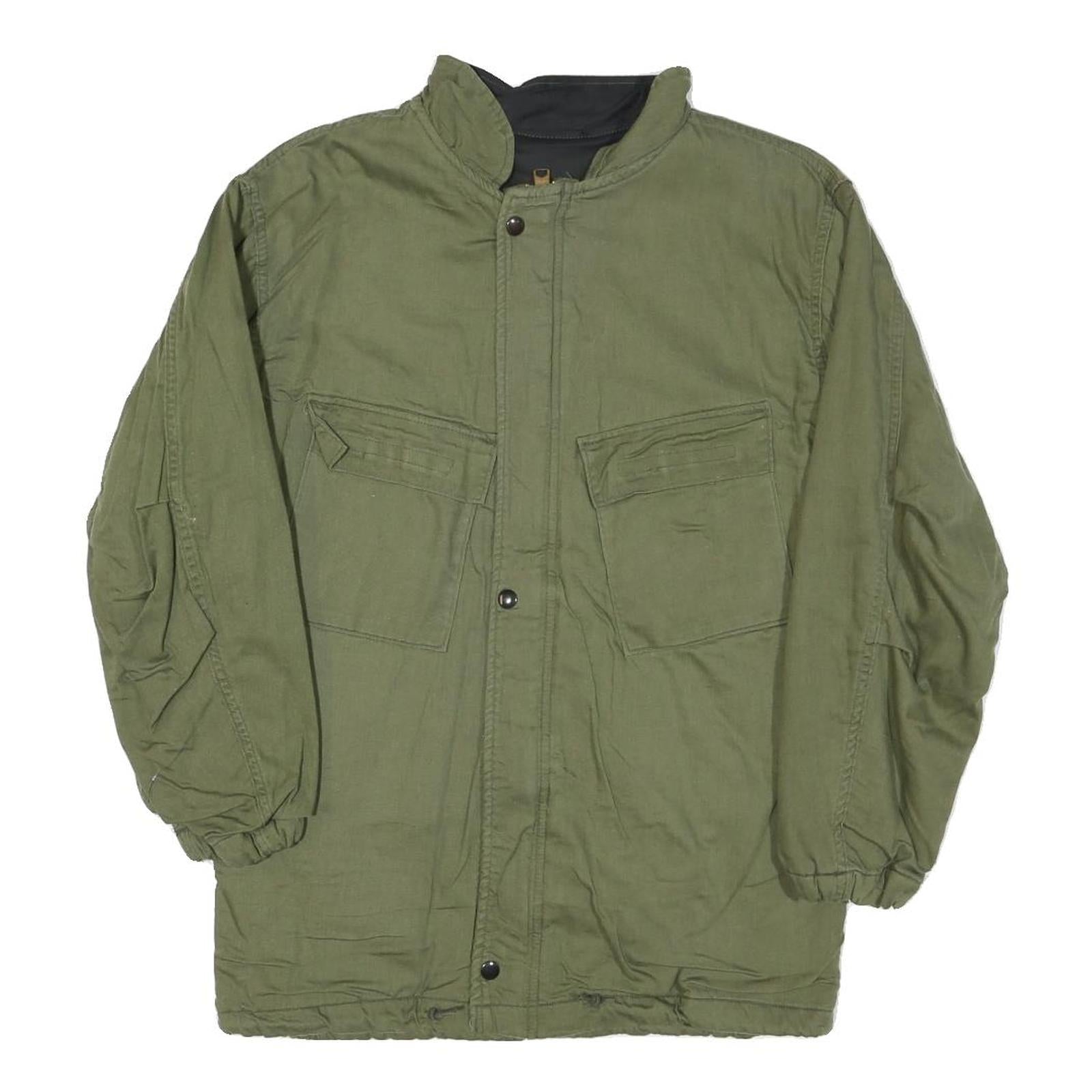 Mens Green Plain Casual Jacket XS Polyester Blend Zip Front Military Style