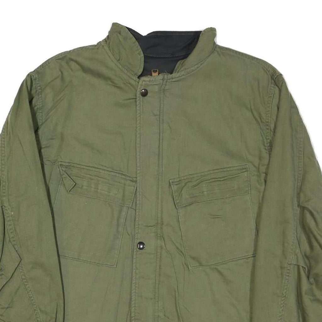 Mens Green Plain Casual Jacket XS Polyester Blend Zip Front Military Style