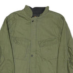Mens Green Plain Casual Jacket XS Polyester Blend Zip Front Military Style