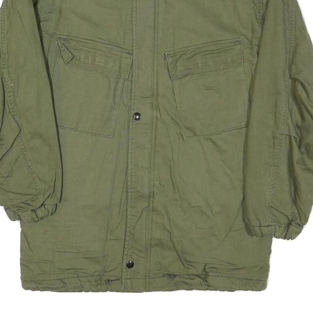 Mens Green Plain Casual Jacket XS Polyester Blend Zip Front Military Style