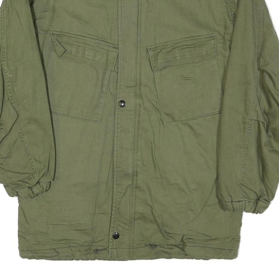 Mens Green Plain Casual Jacket XS Polyester Blend Zip Front Military Style