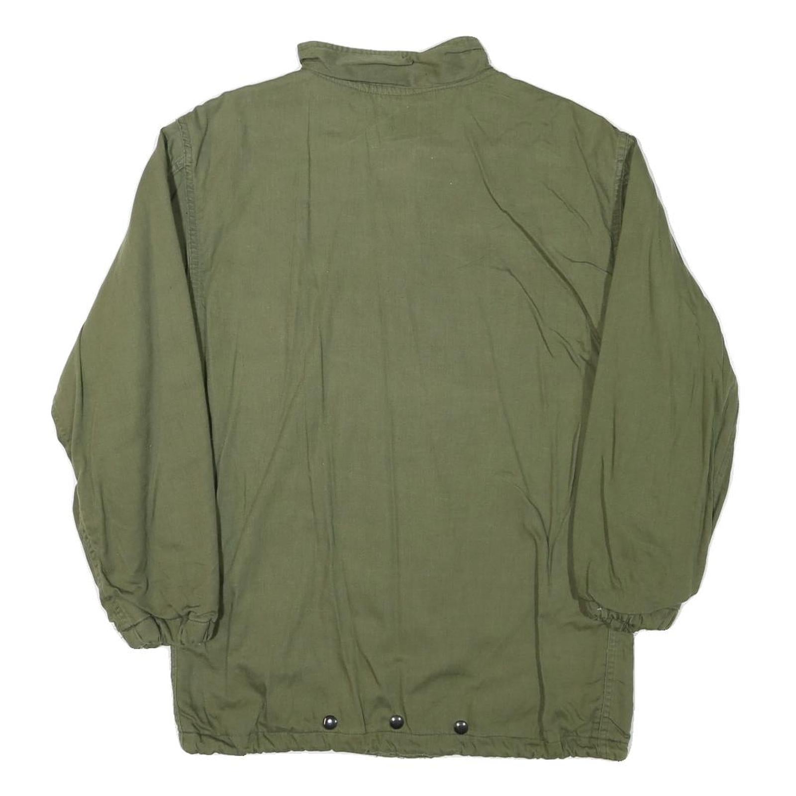 Mens Green Plain Casual Jacket XS Polyester Blend Zip Front Military Style