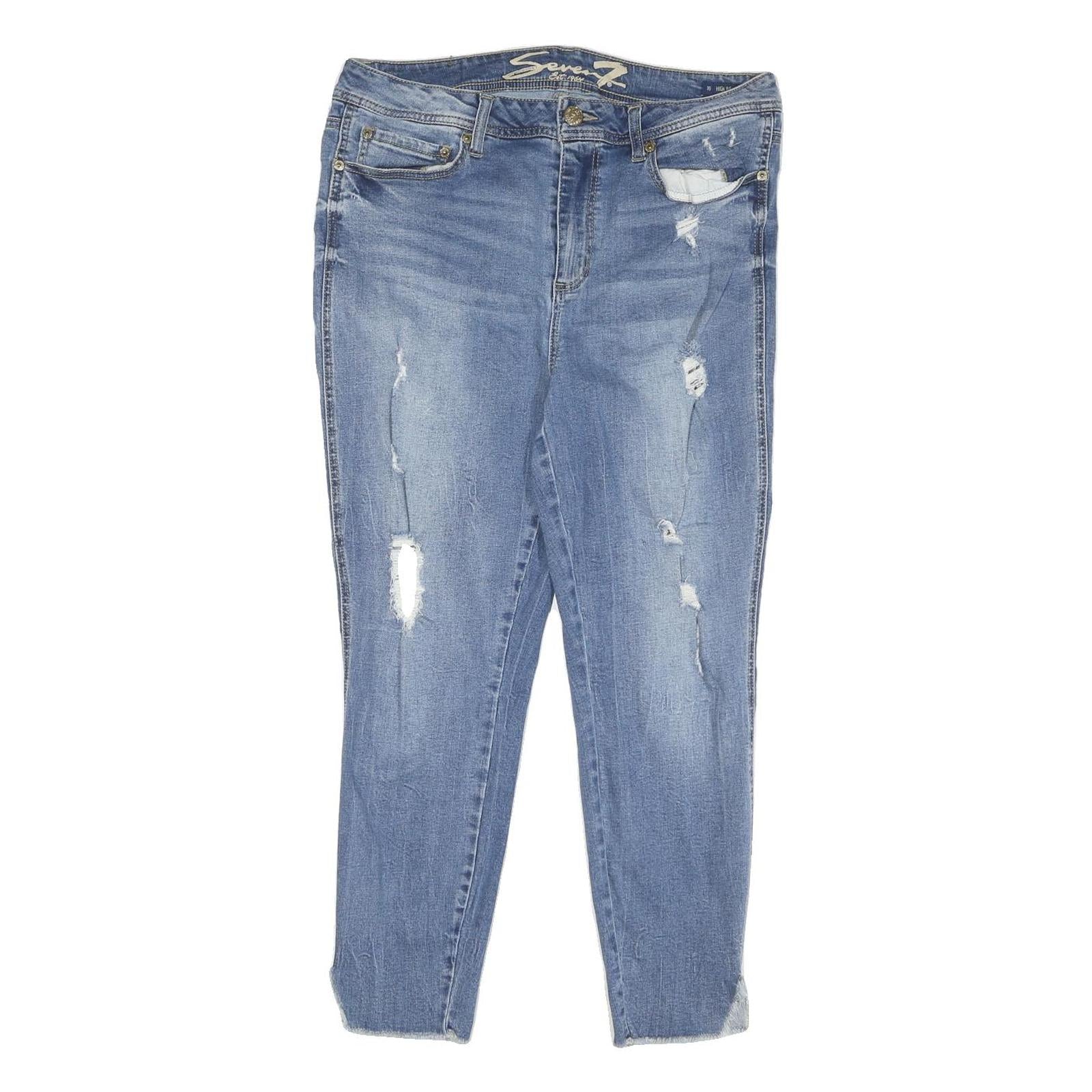 SEVEN Womens Regular Blue Denim Light Wash Jeans W34 L25 Distressed Zip