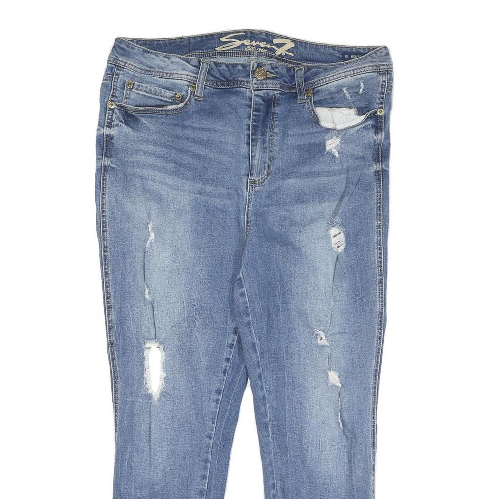SEVEN Womens Regular Blue Denim Light Wash Jeans W34 L25 Distressed Zip