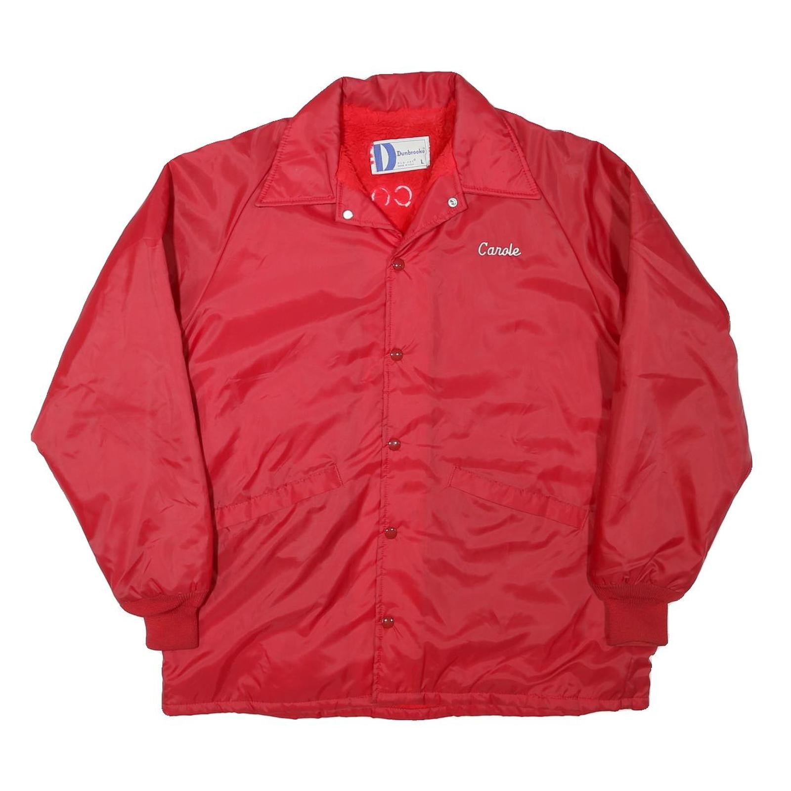 DUNBROOKE Mens Red Jacket L Nylon Plain Button Closure Classic Warm