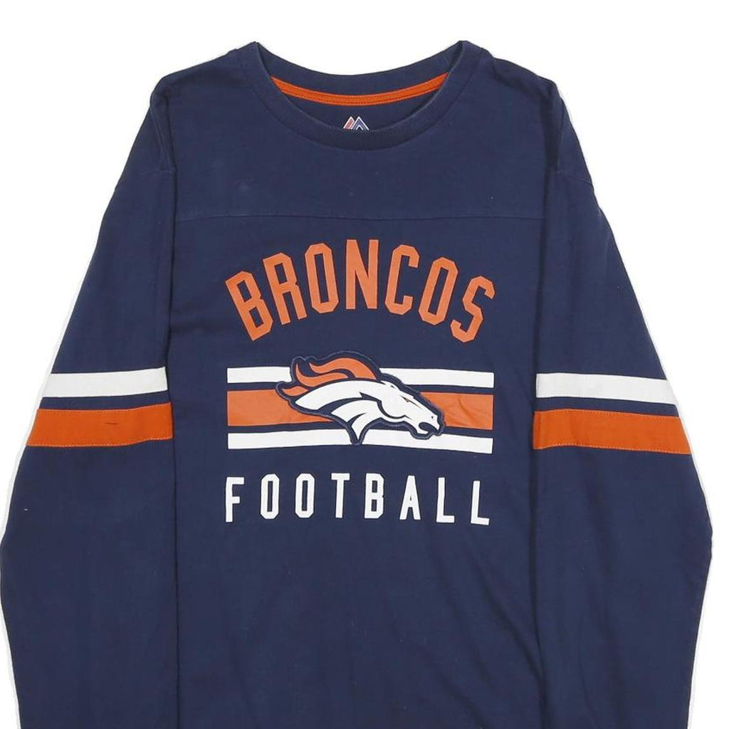 MAJESTIC Mens Blue Broncos Football Long Sleeve Crew Neck T-Shirt L