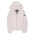 BARBOUR Womens White Pink Hooded Down Jacket UK 8 Quilted Zip Closure