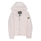 BARBOUR Womens White Pink Hooded Down Jacket UK 8 Quilted Zip Closure