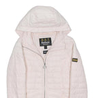 BARBOUR Womens White Pink Hooded Down Jacket UK 8 Quilted Zip Closure