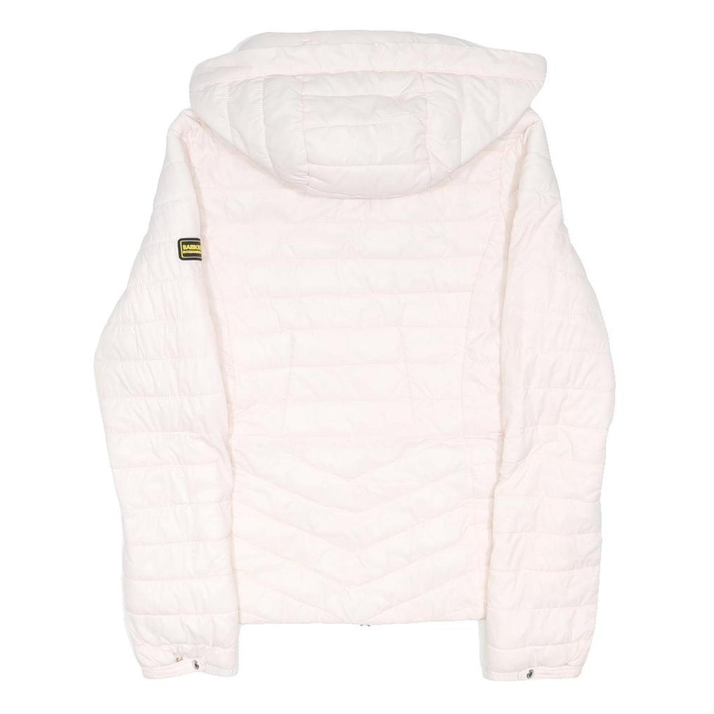 BARBOUR Womens White Pink Hooded Down Jacket UK 8 Quilted Zip Closure
