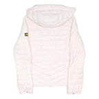 BARBOUR Womens White Pink Hooded Down Jacket UK 8 Quilted Zip Closure