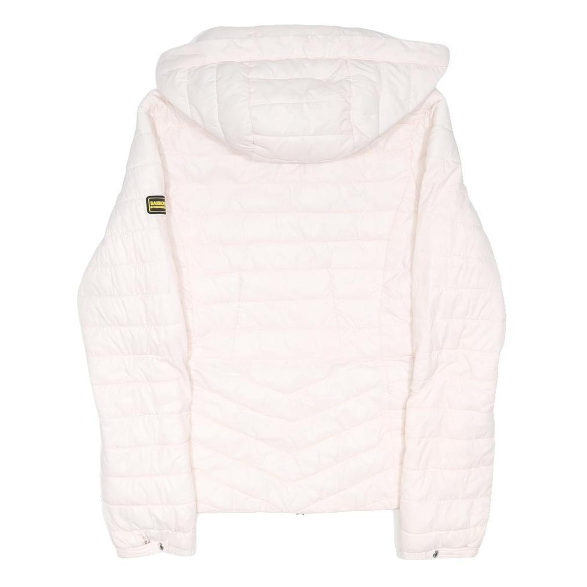 BARBOUR Womens White Pink Hooded Down Jacket UK 8 Quilted Zip Closure