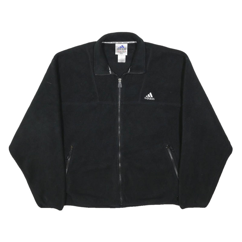 ADIDAS Mens Black Zip Jacket L Polyester Plain Sportswear Casual Lightweight