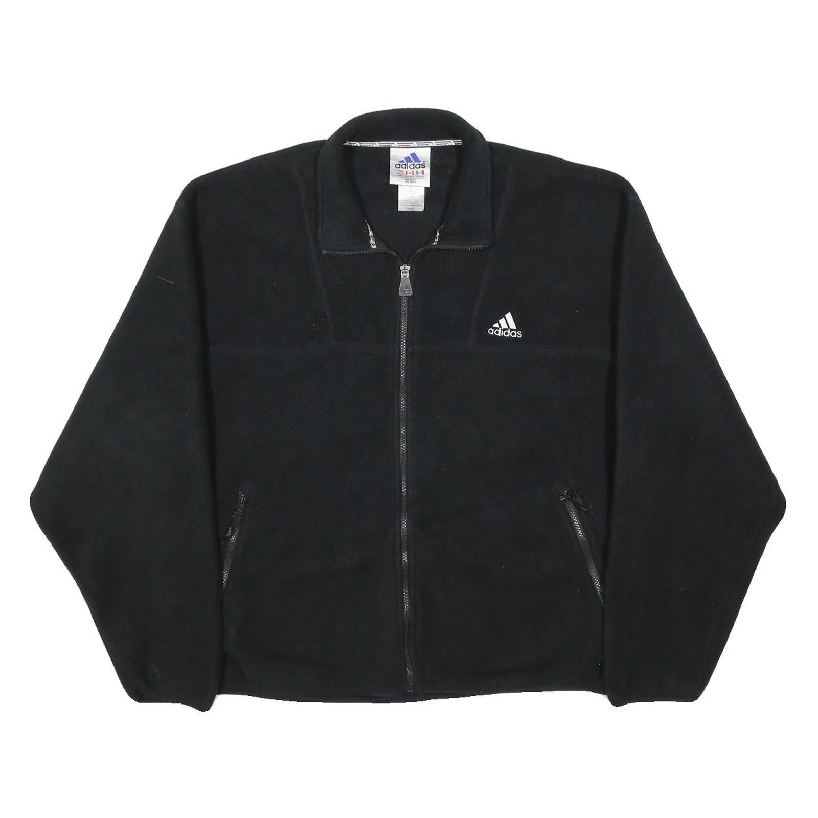 ADIDAS Mens Black Zip Jacket L Polyester Plain Sportswear Casual Lightweight