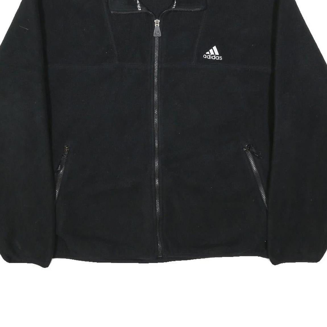 ADIDAS Mens Black Zip Jacket L Polyester Plain Sportswear Casual Lightweight