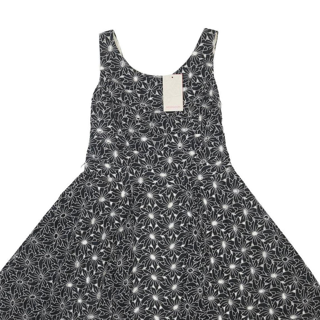 MONSOON Womens Black & White Floral Fit & Flare Cotton Dress UK 12 Sleeveless