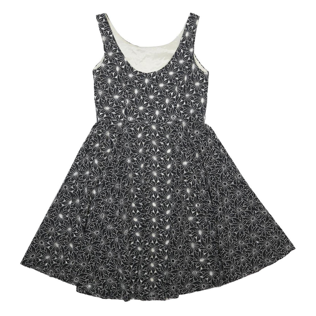 MONSOON Womens Black & White Floral Fit & Flare Cotton Dress UK 12 Sleeveless