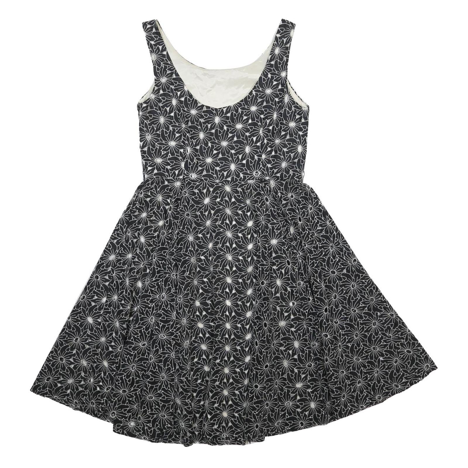 MONSOON Womens Black & White Floral Fit & Flare Cotton Dress UK 12 Sleeveless