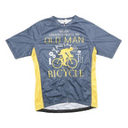Mens Blue & Yellow Cycling Graphic T-Shirt M Short Sleeve Crew Neck Old Man