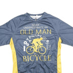 Mens Blue & Yellow Cycling Graphic T-Shirt M Short Sleeve Crew Neck Old Man
