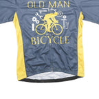 Mens Blue & Yellow Cycling Graphic T-Shirt M Short Sleeve Crew Neck Old Man