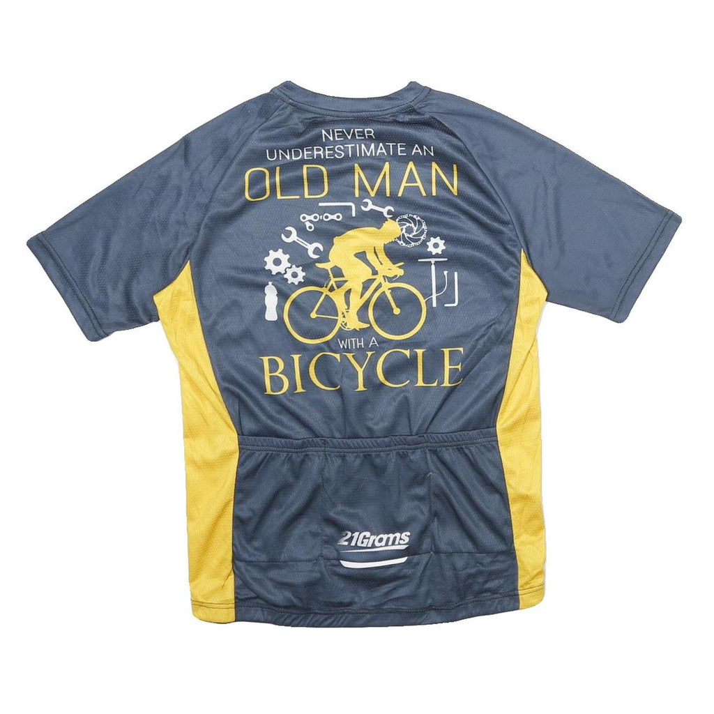 Mens Blue & Yellow Cycling Graphic T-Shirt M Short Sleeve Crew Neck Old Man