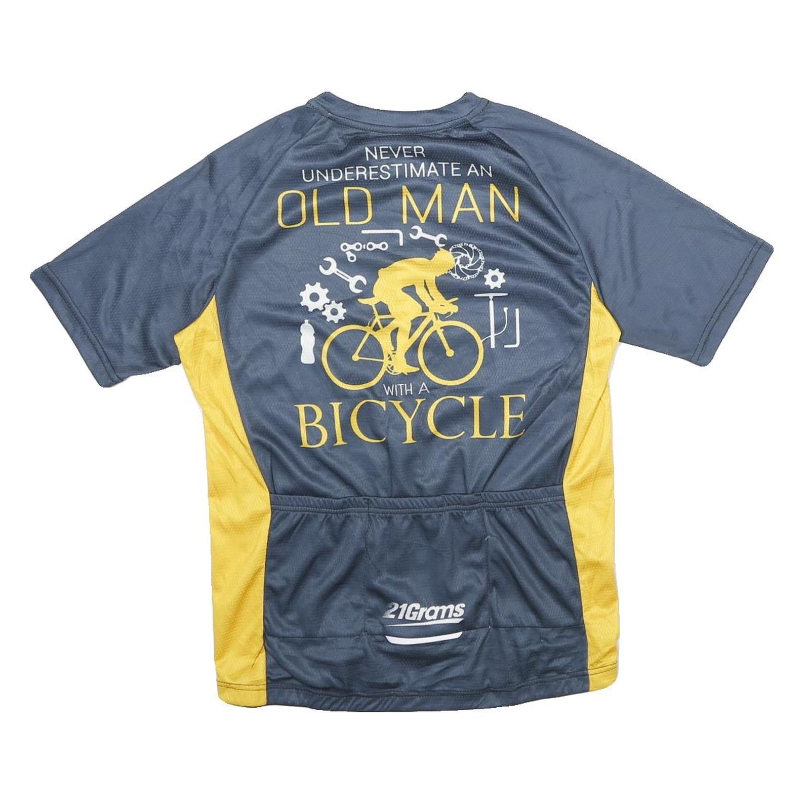 Mens Blue & Yellow Cycling Graphic T-Shirt M Short Sleeve Crew Neck Old Man