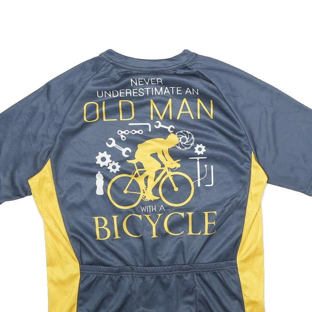 Mens Blue & Yellow Cycling Graphic T-Shirt M Short Sleeve Crew Neck Old Man