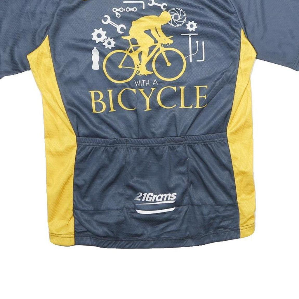 Mens Blue & Yellow Cycling Graphic T-Shirt M Short Sleeve Crew Neck Old Man