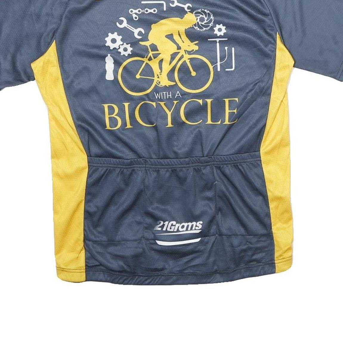 Mens Blue & Yellow Cycling Graphic T-Shirt M Short Sleeve Crew Neck Old Man