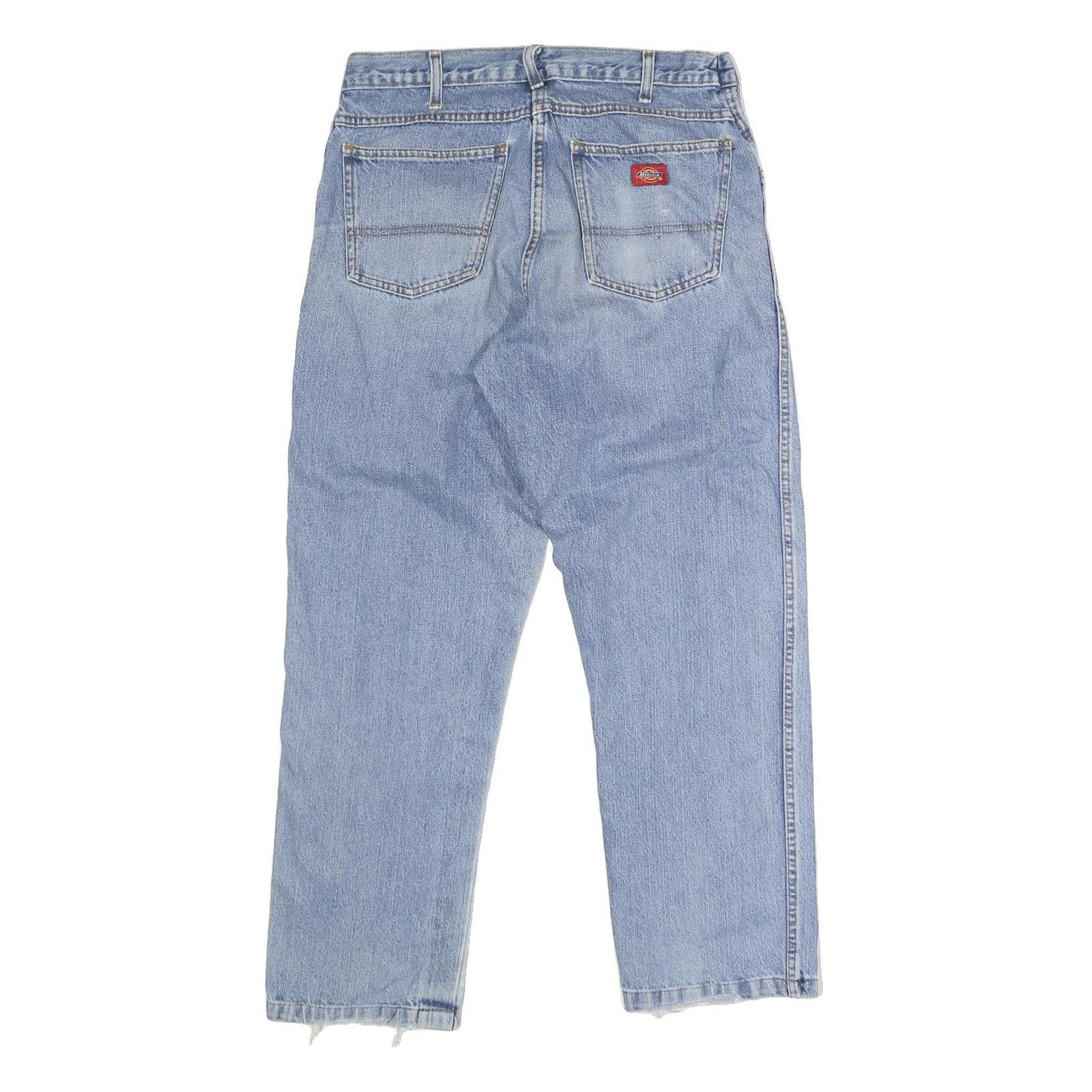 DICKIES Mens Regular Fit Blue Denim Jeans W32 L28 Button Closure Relaxed Cotton