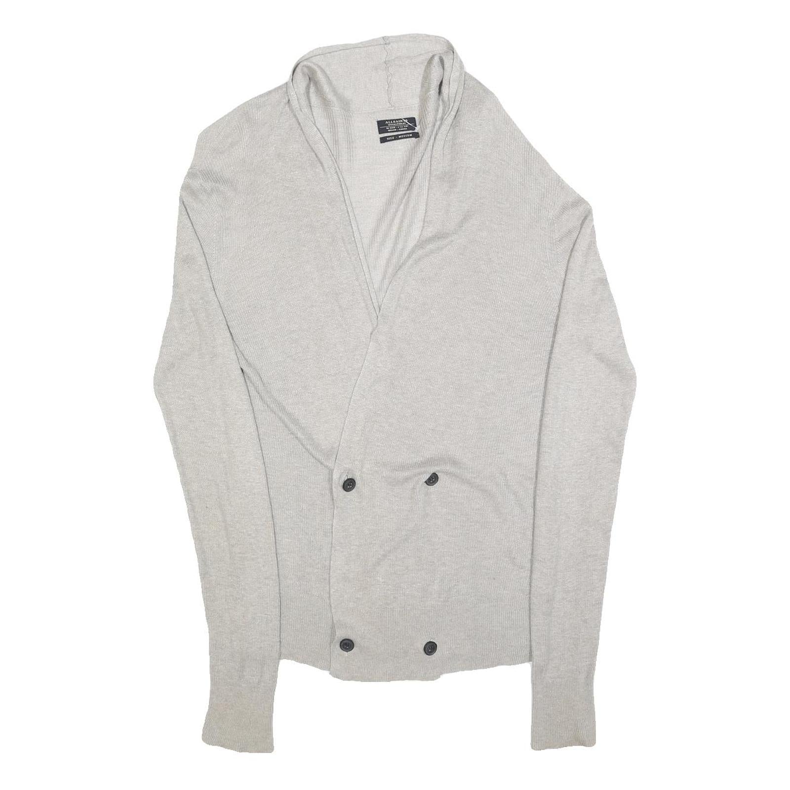 ALL SAINTS Womens Cream Cardigan Plain V-Neck Basic Knit M Linen Blend Stylish