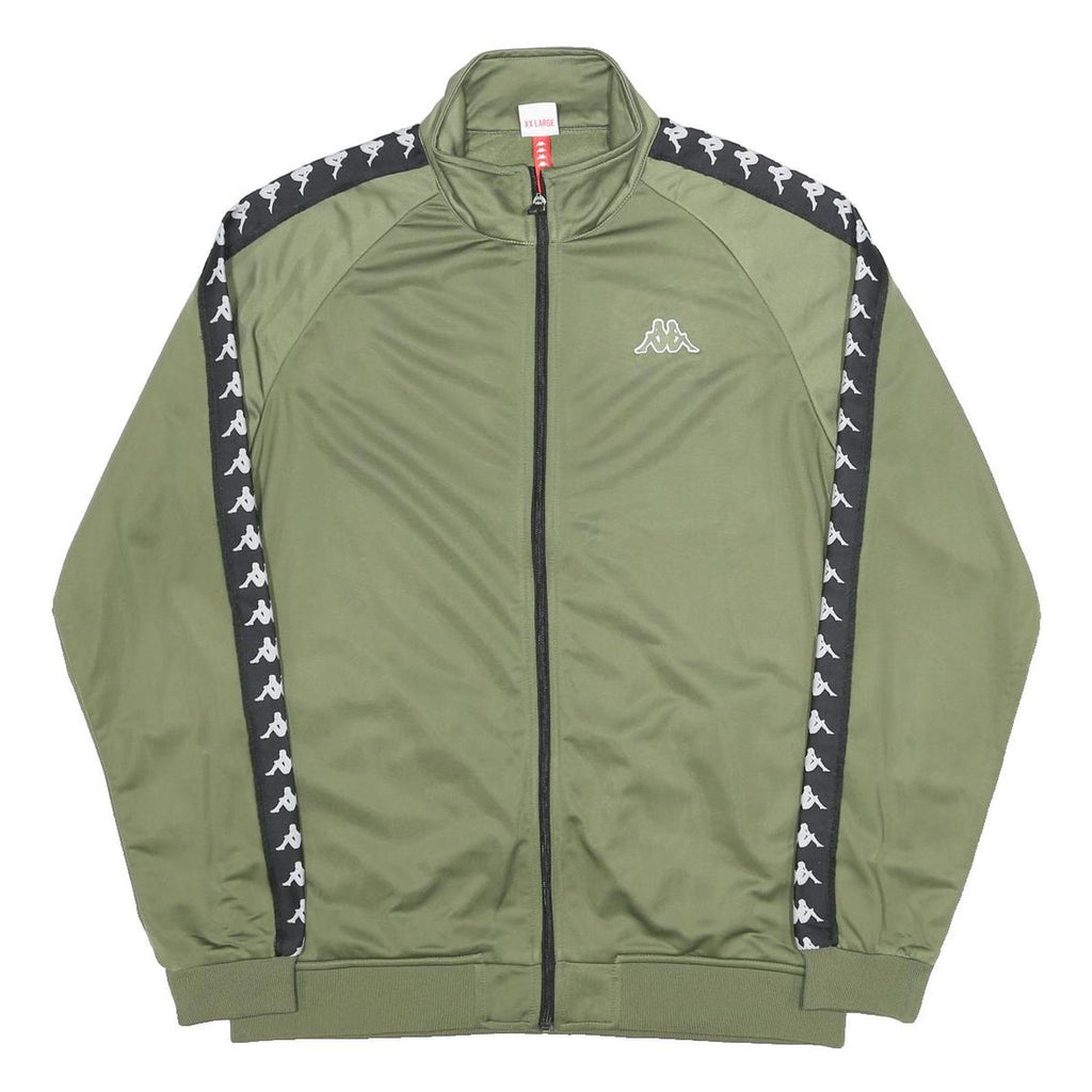 KAPPA Mens Green & Black Logo Tape Track Jacket 2XL Polyester Zip-up Casual