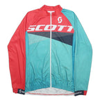 SCOTT Womens Red & Blue Cycling T-Shirt L Long Sleeve Zip Neckline Sports