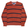 TOMMY HILFIGER Mens Rust & Navy Striped Patterned Cotton Blend Jumper V Neck
